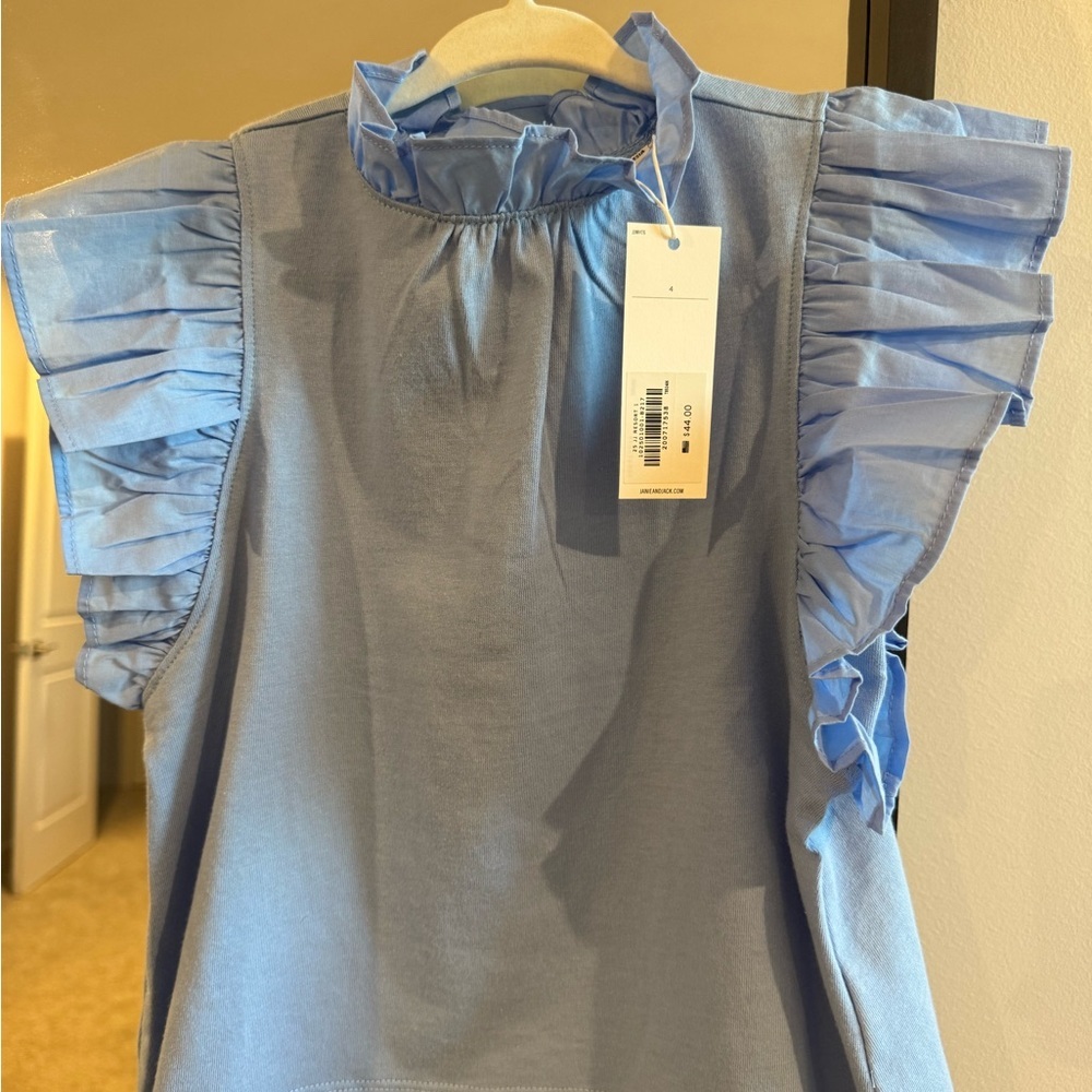 Janie and Jack Light Blue Ruffle Sleeve Blouse